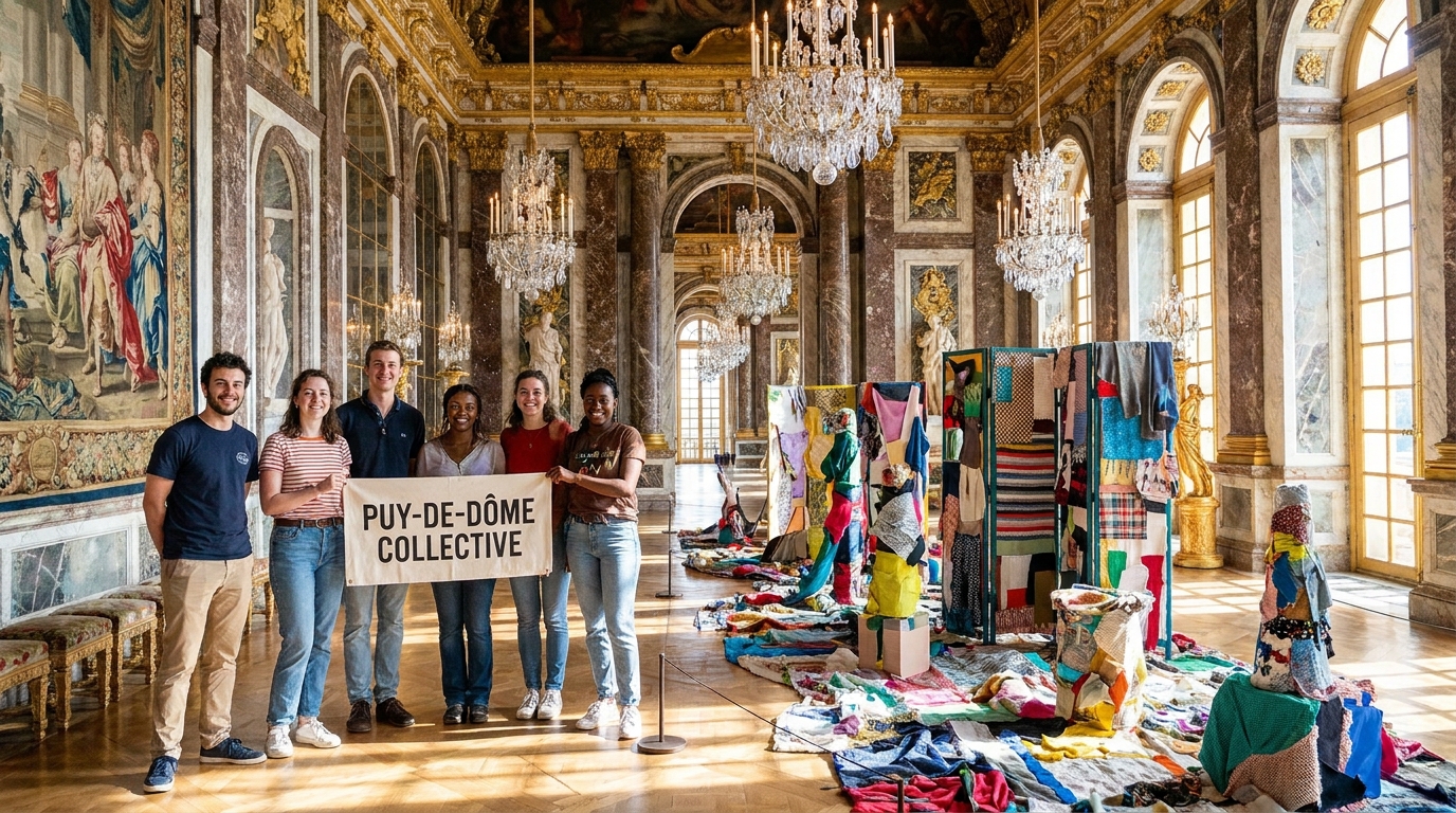 découvrez l'exposition au château de versailles mettant en avant des jeunes talents artistiques du puy-de-dôme, de thiers à versailles, à travers une création unique.